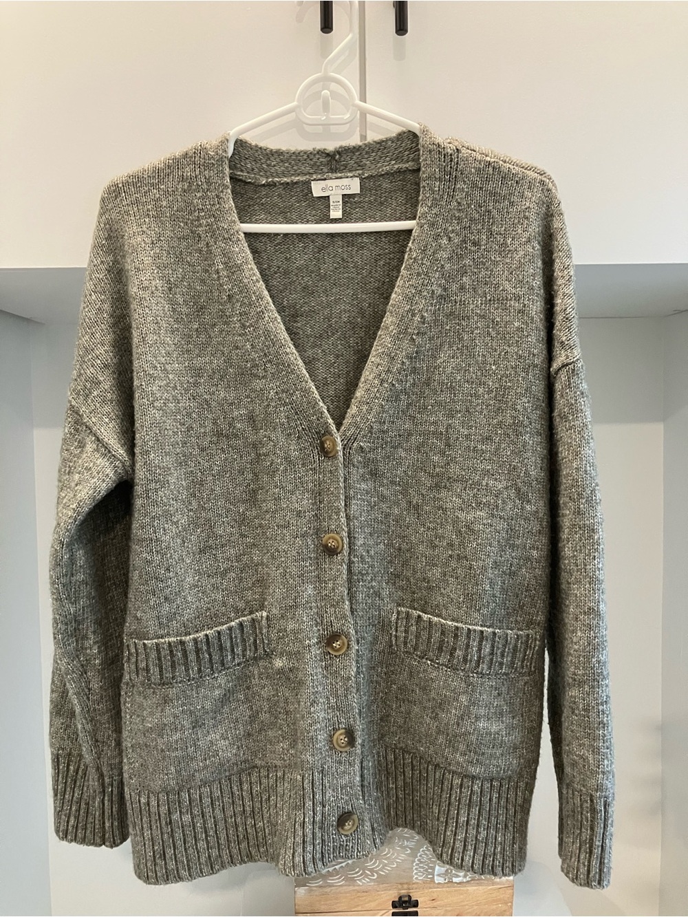 Ella Moss Earthy Neutral Green V-Neck Button Sweater Cardigan